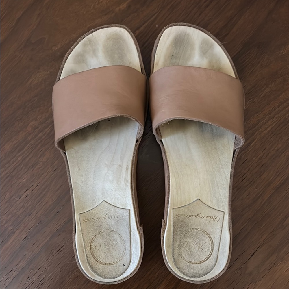 No. 6 Tan Leather Slide Clog Sandals